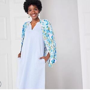 New Isaac Mizrahi knit Seersucker Dress Sz Large Petite